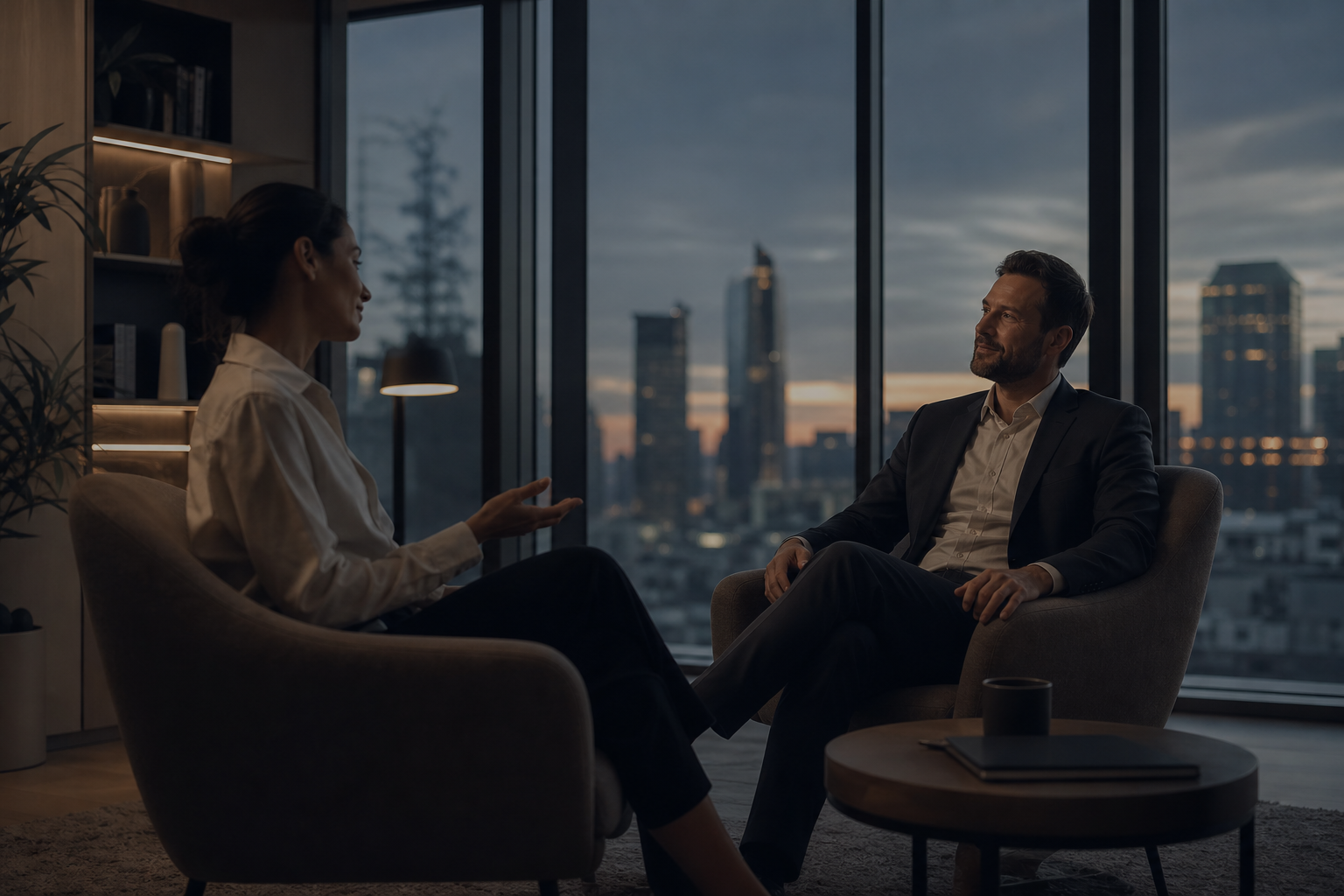 Professionals in conversation, representing a direct next-step discussion