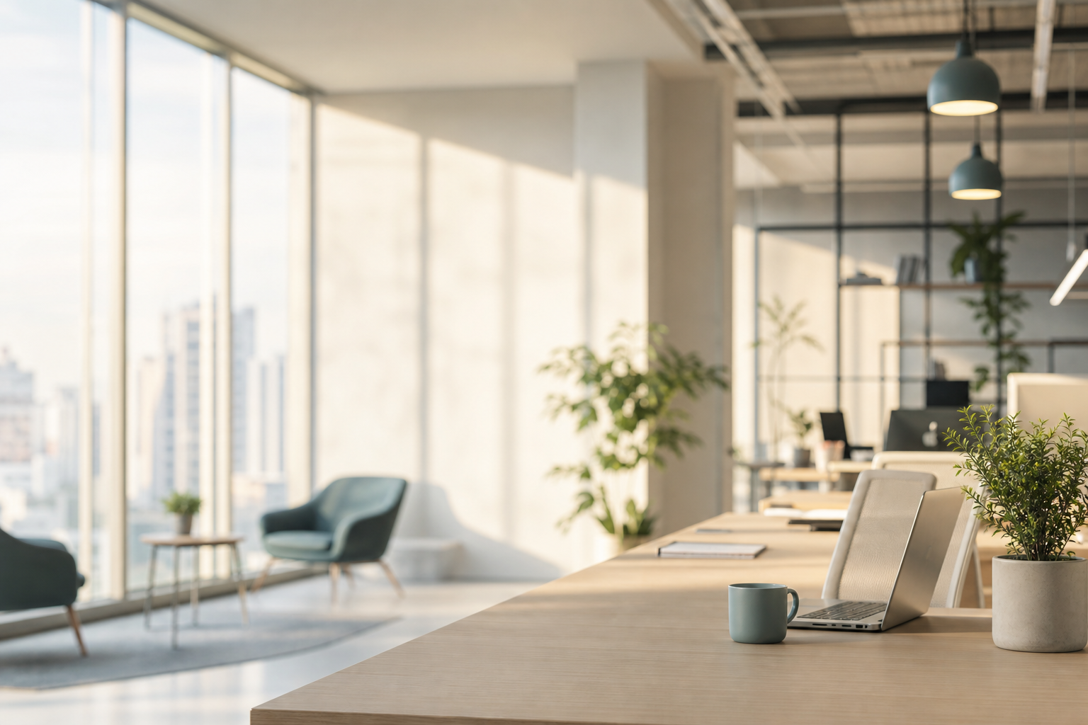 Modern office workspace with natural light, representing calm IT operations